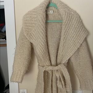 Cozy handknit pure wool robe cream colour